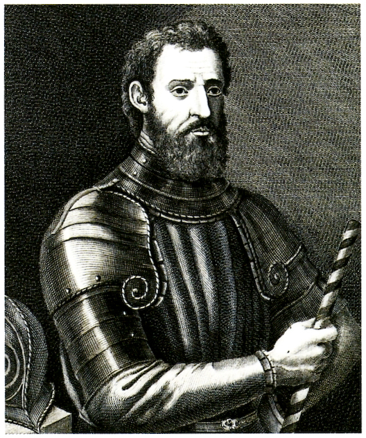 Engraving of Giovanni da Verrazzano, the Florentine navigator who discovered Narragansett Bay in 1524. (circa 1768)